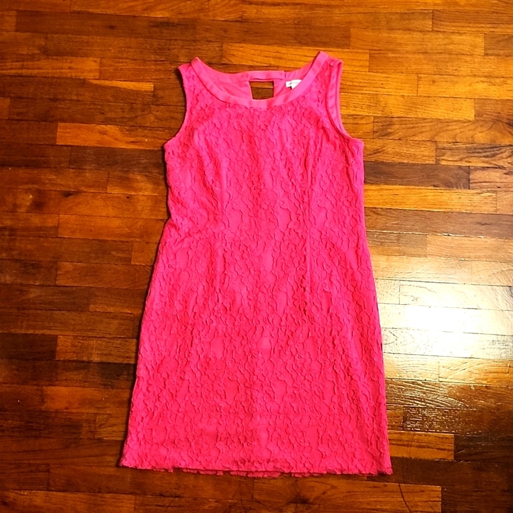 Liz Claiborne Barbie Pink Statement Party Colorful Lace Dress Wedding Datenight